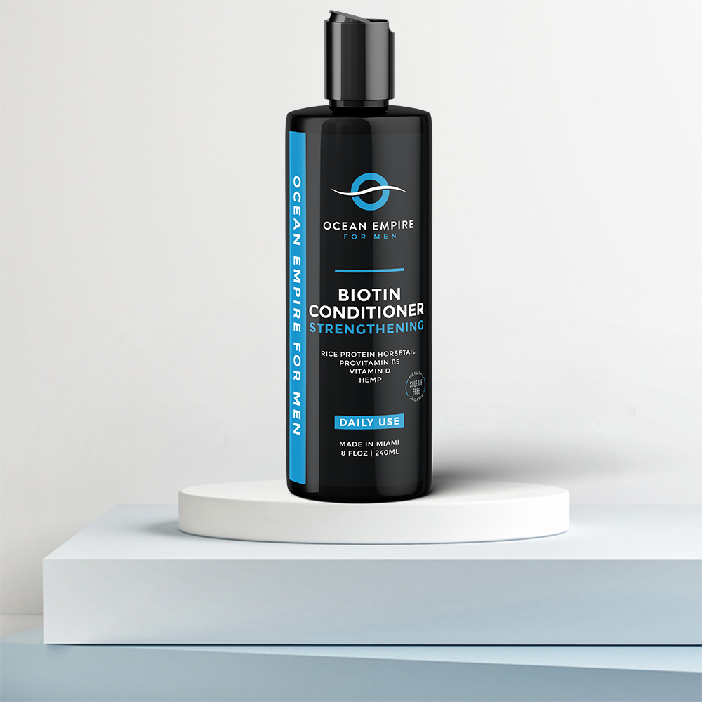 Ocean Empire Strengthening Biotin Conditioner for men made with Biotin, Korean Ginseng, Rice Protein, Jojoba Oil, ProVitamin B5, Organc Horsetail, Hemp seed oil, Nettle leaf