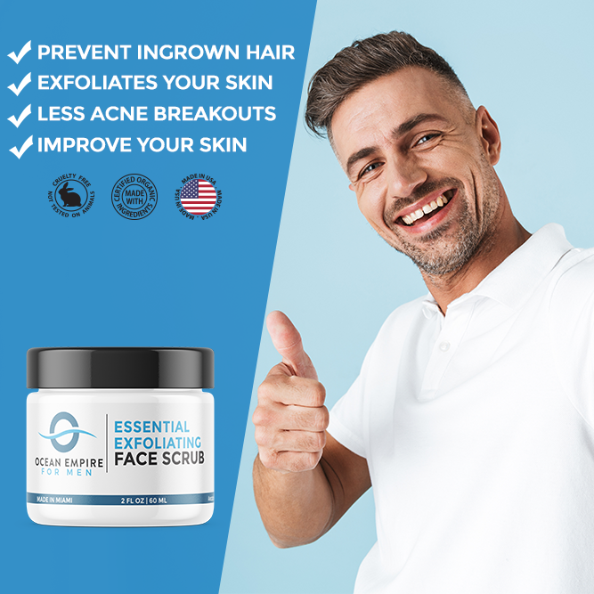Scrub for men prevents ingrown hair, exfoliates your skin. What you get from using scrub for face? Less acne breakouts, clearer skin.