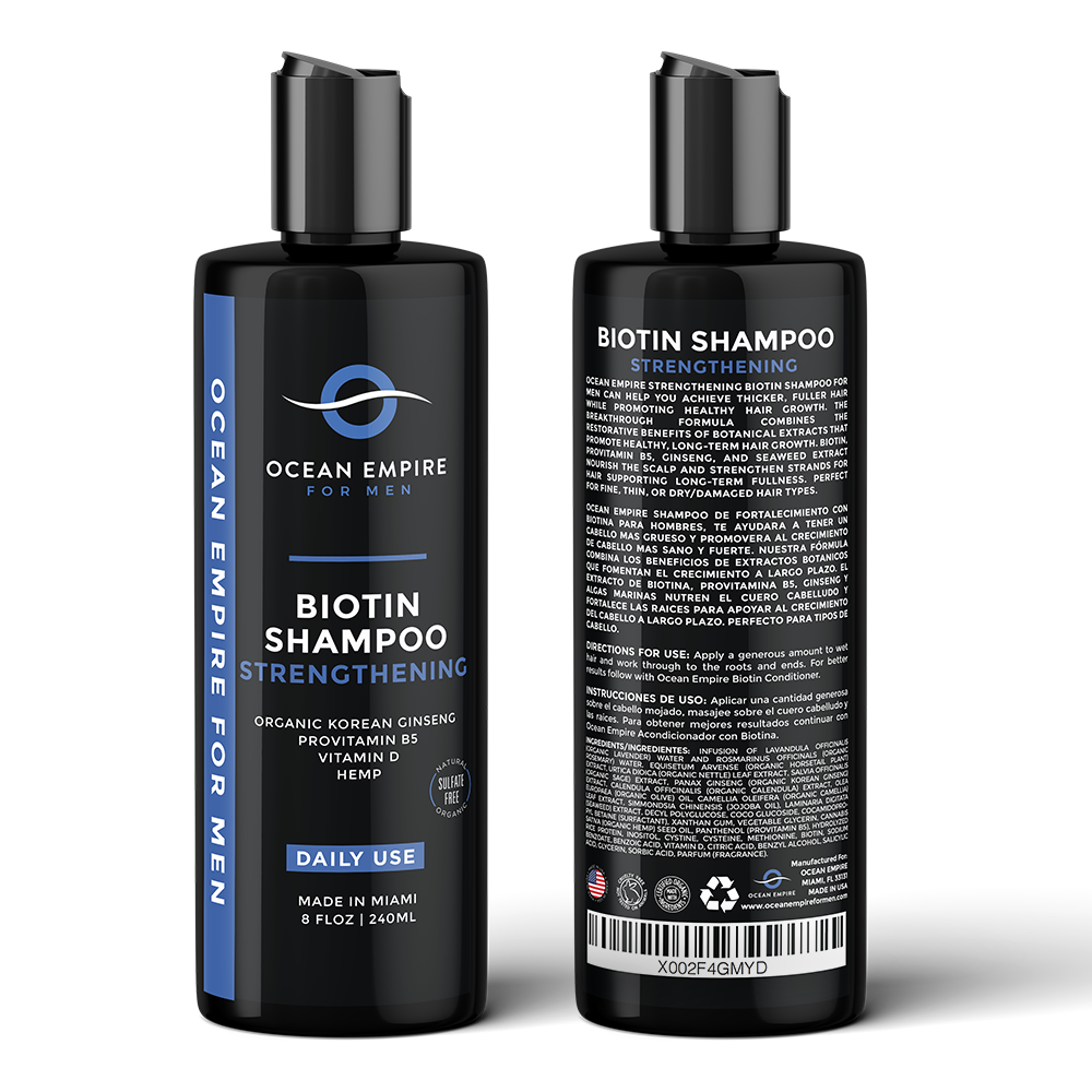 Ocean Empire Strengthening Biotin Shampoo for men. Made in Miami