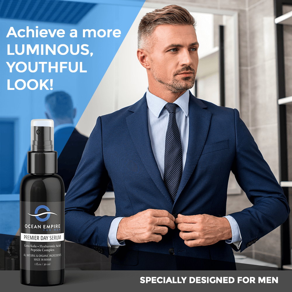 Ocean Empire for Men Premier Anti-aging Face and Eye serum. Achieve a more luminous, youthful look! Specially designed for men