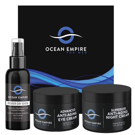 Best gift for men. The ultimate men's anti-aging set: advanced eye cream for men, superior anti-aging night cream for men, premier day serum. From Brickell, Miami