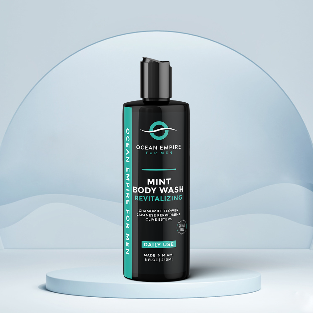Ocean Empire Revitalizing Mint Body wash for men gently cleans, softens and nourishes, soothes and revitalizes. No harsh detergents